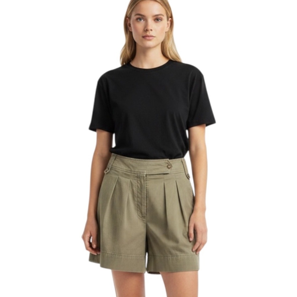Lauren Ralph Lauren Womens 10 Pleated High Rise Shorts Olive Green Khaki Cotton